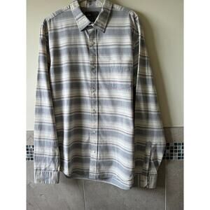 VINCE horizontal Stripe cream gray Cotton Sport Shirt SZ M NWOT